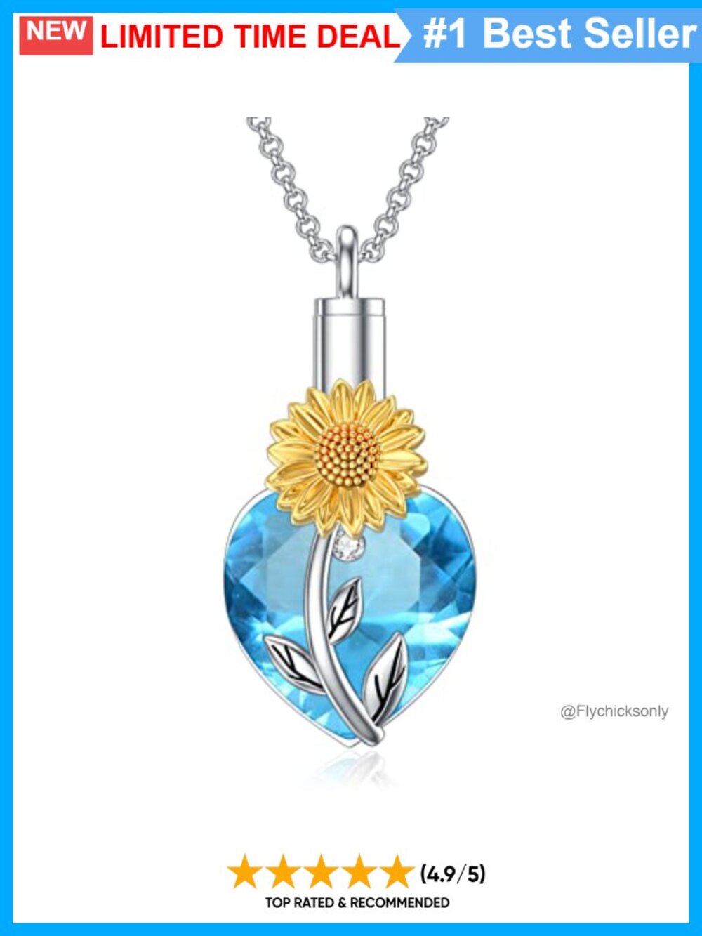 Sterling Silver Sunflower Urn Necklace Cremation Keepsake Memorial Jewelry